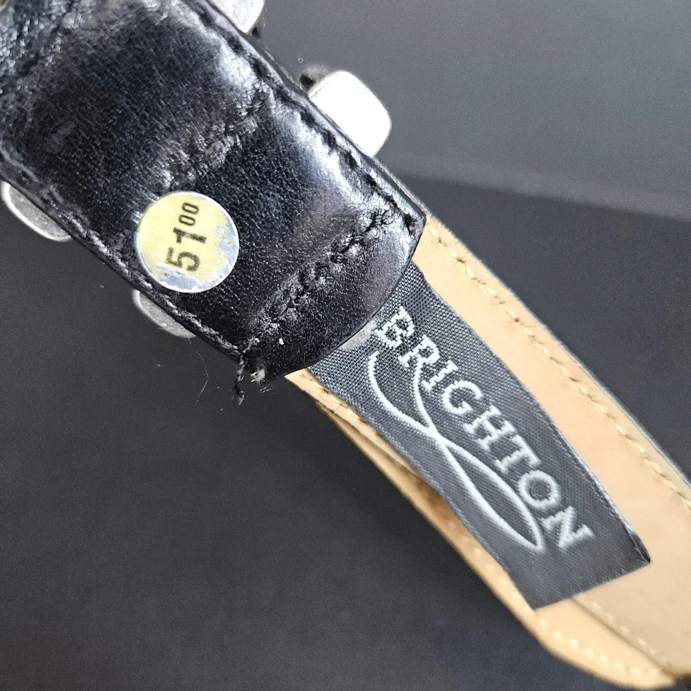 Brighton Women's Black Leather Belt ML 32 Silver & Gold Tones Metal Buckle 4B803